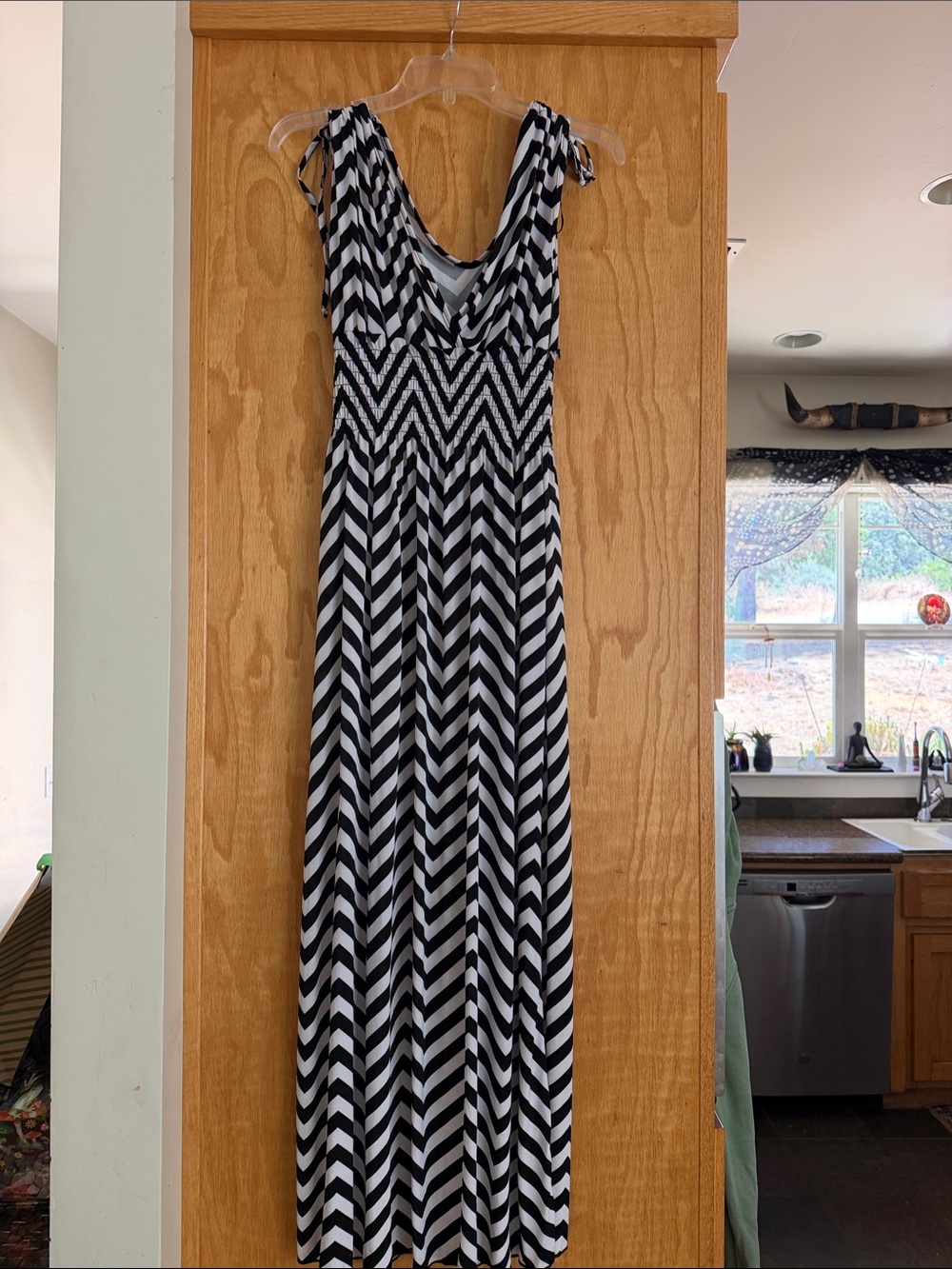 Black & White Chevron Maxi Dress with Tie Straps